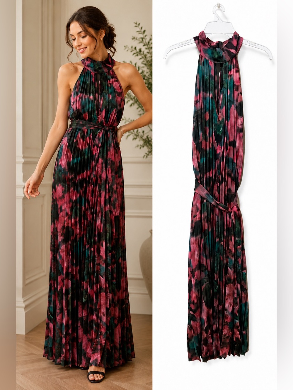 sofia by sofia vergara sleeveless dress in black and burgundy with teal accents